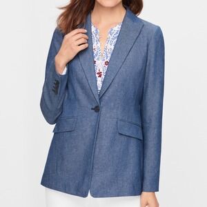 Talbots Women's Blue Linen Blend Blazer Size 2 Single Button Notch Lapel
